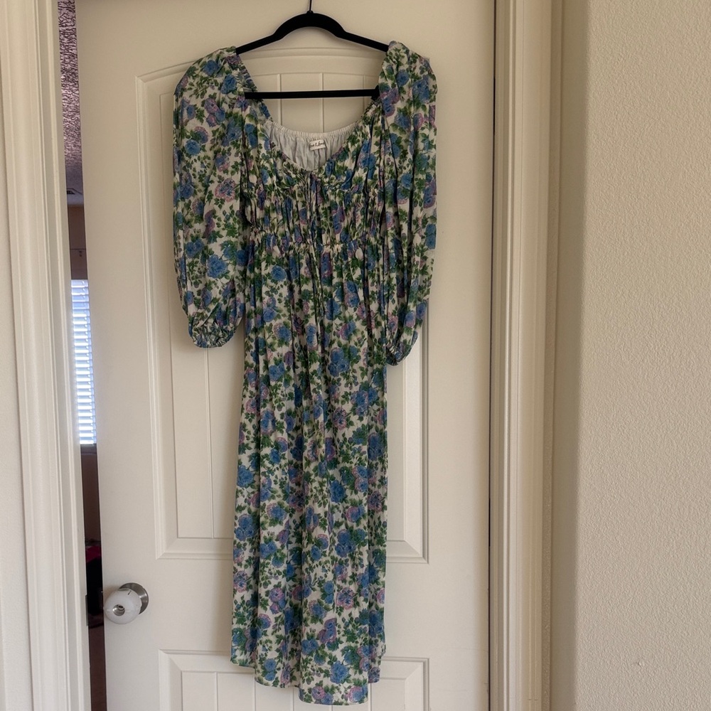 For Love And Lemons Blue and Green Floral Long Sleeve Dress